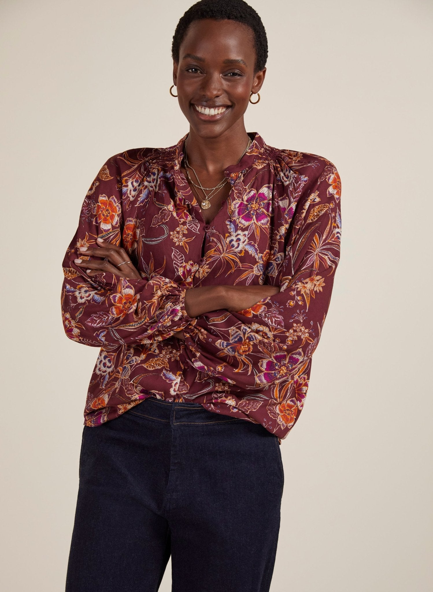 Suzanne Blouse with LENZING™ ECOVERO™ - Garnet Woodland Baukjen